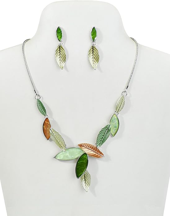 Vintage Statement Jewelry Set Leaf Floral Bohemian Boho Statement Necklace Earring Set Crystal Fashion Costume Jewelry