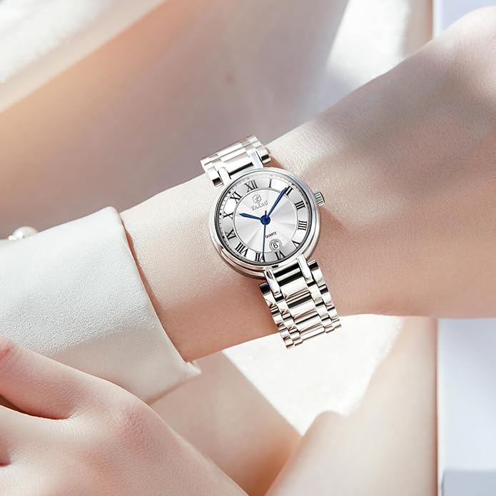 Gold Silver Two Tone Women Stainless Steel Watch Small Wrist ElegantDress Watch for Women Fashion Luxury Waterproof Day Date Analog Quartz Ladies Watches
