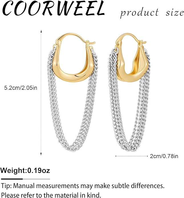Tassel Chain Hoop Earrings for Women Trendy Two Tone Dangling Chain Earrings Hypoallergenic Fashion Jewelry Gifts