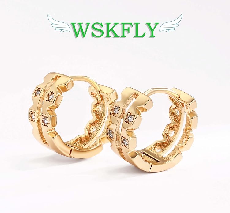 14K Gold Plated Cubic Zirconia Hoop Earrings,Three Row Diamon | Arrows | Double Row of Diamonds Huggie Earrings for Women