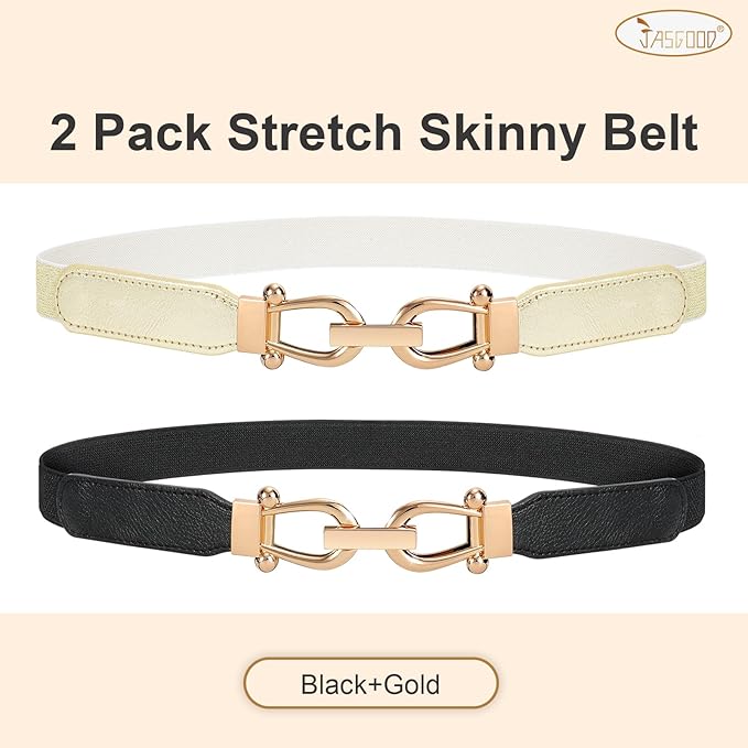 JASGOOD Women Stretchy Waist Belt Retro Elastic Skinny Belt for Ladies with Gold Buckle