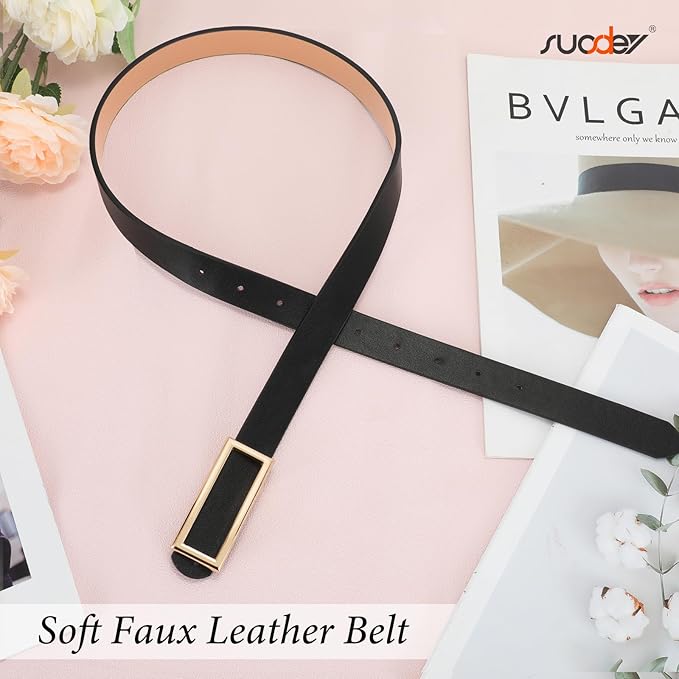 SUOSDEY Women Reversible Leather Belts for Jeans Pants Dresses Ladies Fashion Belts with Gold Buckle, 0.9" Width