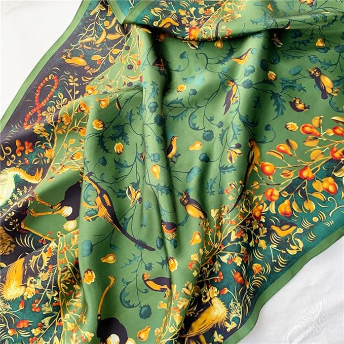 100% Mulberry Silk Scarfs for Women Floral Print Satin Long Scarf for Headscarf Hair Wraps Shawl with Gift Packed