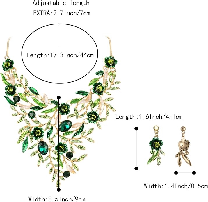 BriLove Wedding Bridal Leaf Cluster Jewelry Set for Women Crystal Flower Enamel Statement Necklace Dangle Earrings