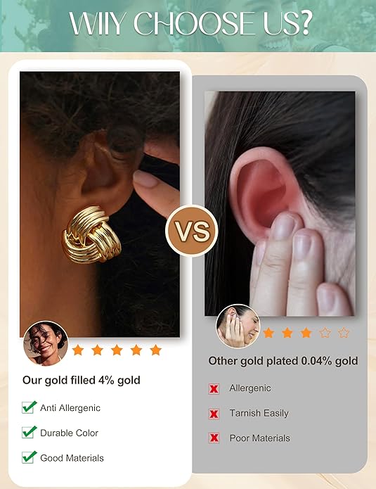 ORAZIO Chunky Gold Plated Knot Earrings for Womens Trendy 925 Silver Statement Lightweight Dangle Drop Hypoallergenic Large Geometric Stud Earring Jewelry for Women