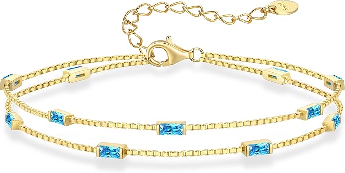 LOUISA SECRET Birthstone Bracelets for Women, 925 Sterling Silver Dainty Simple Women Charm Link Bracelet, Birthday Anniversary Christmas Jewelry Gifts for Women Wife Mom Her