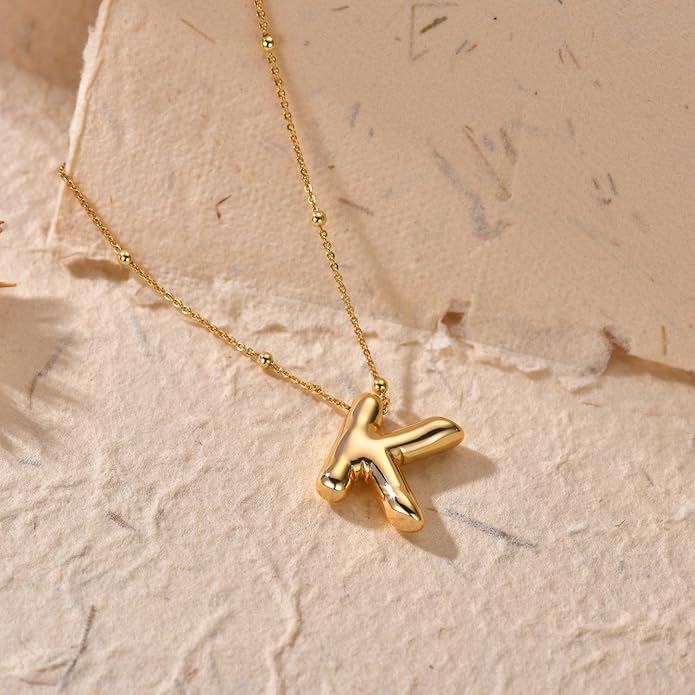 LUCA SMITH Initial Necklaces for Women, Dainty Balloon Bubble Letter, Name Letter Alphabet Pendant Layered Choker Chain Jewelry Gift