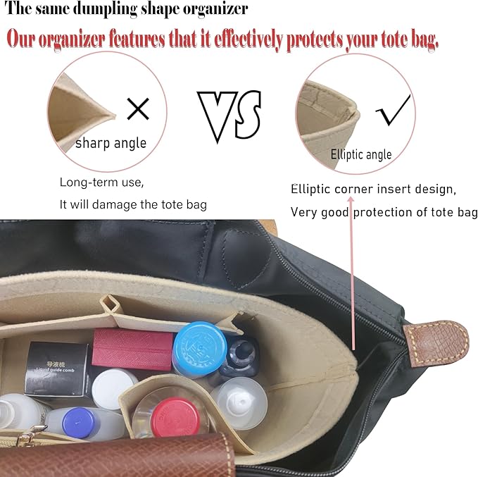 Lckaey Purse Organizer Insert for Longchamp Le Pliage Neo Handbags Long champ Insert Organizer 1012beige-M