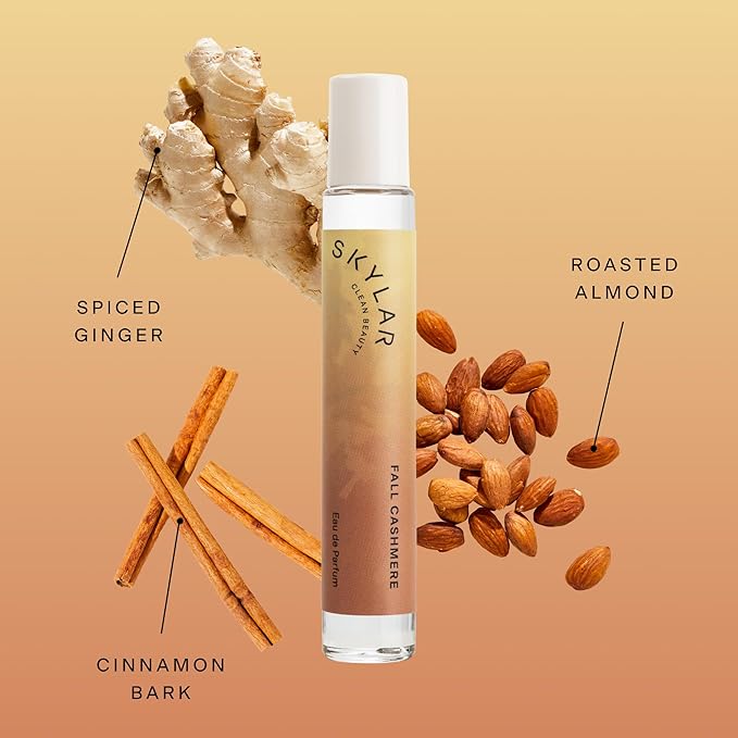 Skylar Fall Cashmere Eau de Parfum - Hypoallergenic & Clean Perfume for Women & Men, Vegan & Safe for Sensitive Skin - Spicy Gourmand Perfume with Notes of Cinnamon, Almond & Ginger - 10mL /0.33 Fl oz
