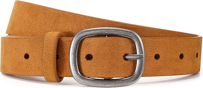 WHIPPY Women Leather Belt Casual Fashion Gold Buckle Leather Waist Belt for Jeans Pants Dresses Chic Ladies Belt