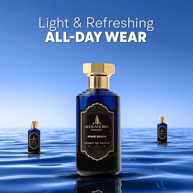 Alexandria Fragrances Miami Beach Perfume - Long Lasting Eau de Parfum for Men & Women - Everyday Men’s Cologne with Citrus, Ginger, Vetiver & Cedar Notes - Inspired by Beach & Summer Vibes - 30ml
