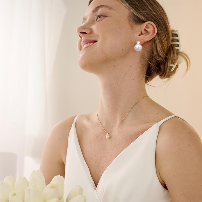 CHESKY Christmas Gifts Pearl Earrings for Women, Dainty 14K Gold Plated/Silver Plated Drop Quality Handpicked AAA+ Freshwater Cultured Round Pearls Dangle Earrings Wedding Jewelry for Women Gifts