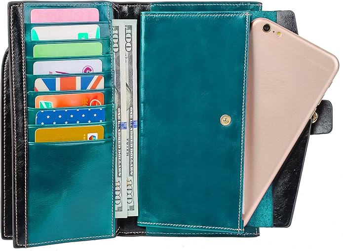 YALUXE Women's Genuine Leather Wallet RFID Blocking Multi Card Holder with Cell Phone Pocket Mothers Day Gifts