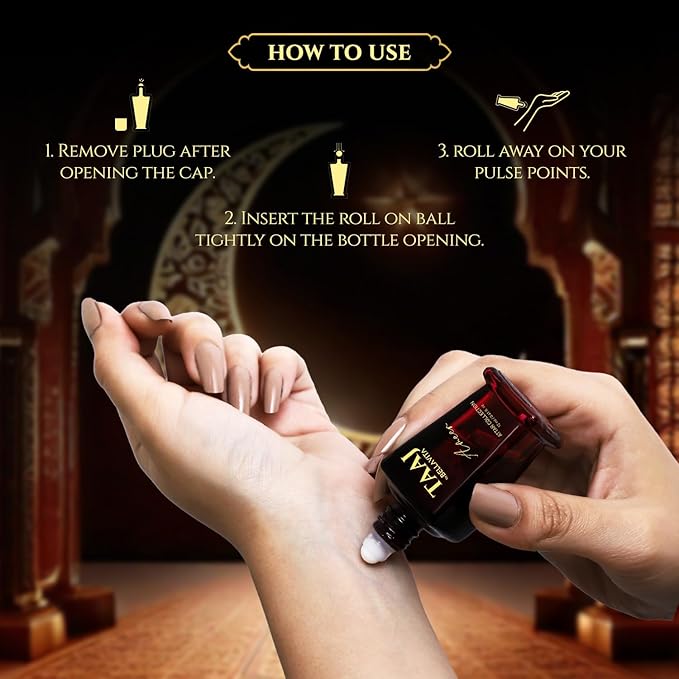 BELLAVITA Luxury Taaj Attar | Long Lasting Unisex Gift Set for Man and Woman 4x12ml | Caramel, Lemon, Cinnamon, and Musk | Non-Alcoholic Roll On | Oud, Floral, Musk | Attar for Men and Women