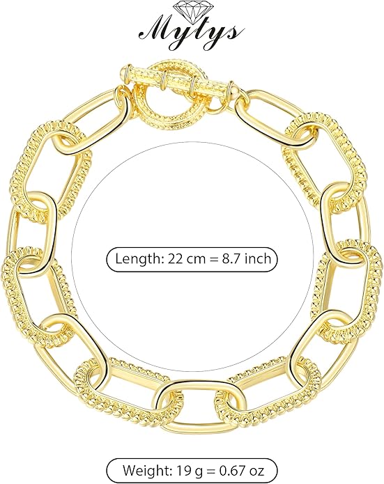 Mytys Link Bracelet for Women Gold and Silver 2 tone Circles Chain Wire Bangle Bracelets