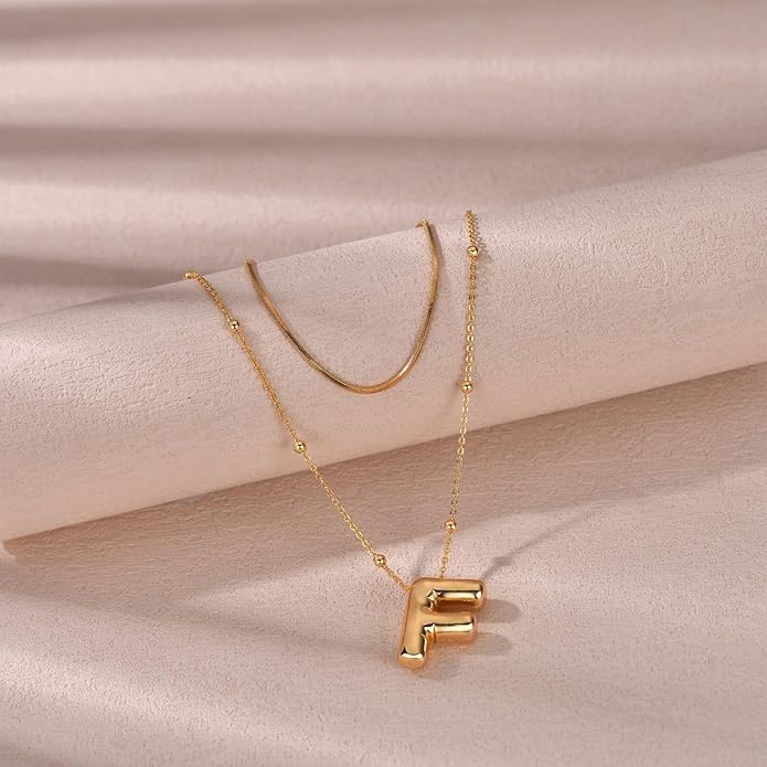 LUCA SMITH Initial Necklaces for Women, Dainty Balloon Bubble Letter, Name Letter Alphabet Pendant Layered Choker Chain Jewelry Gift