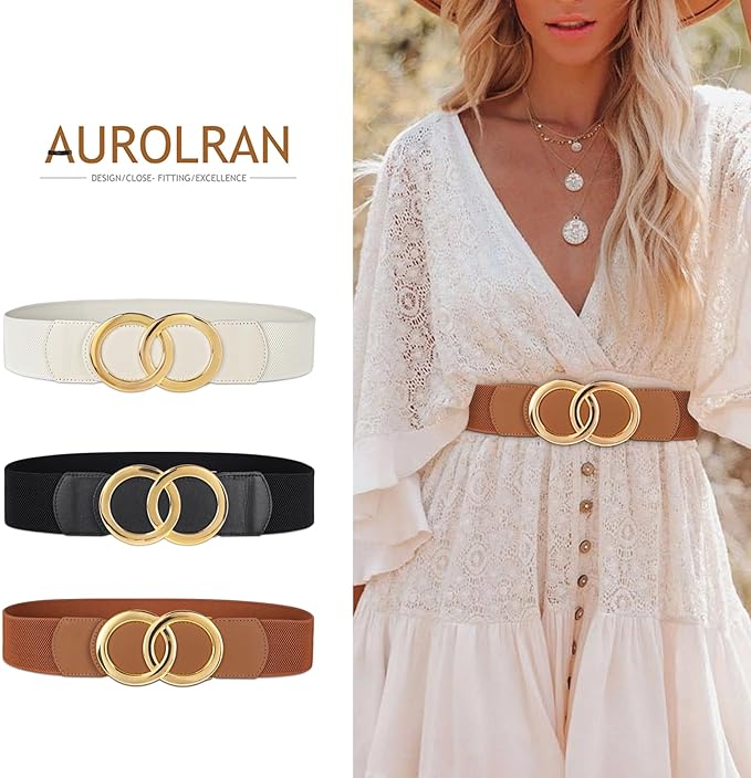 Women's Fashion Classic Metal Buckle Leather Belt with Jeans Dress