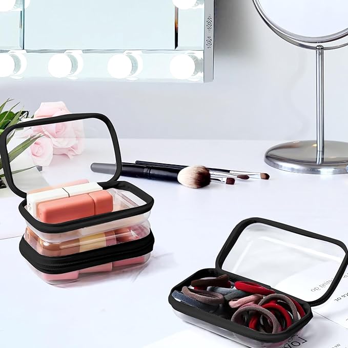 3 Pack Clear Hard Shell Zipper Case, Clear Zipper Pouches Waterproof Makeup Organizer & Travel Toiletry Bag, Plastic Pouch for Travel Office Storage, Black,3 Pack, LMS