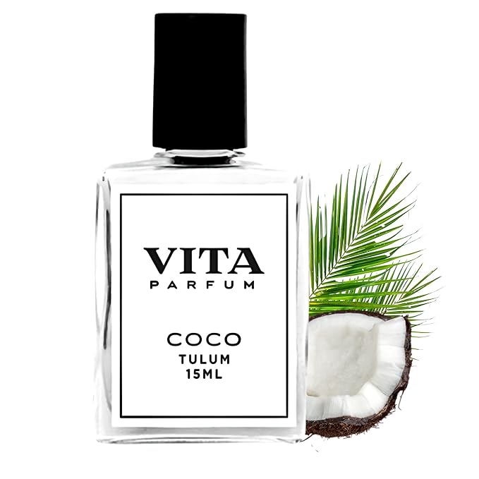 Vita Parfum Coconut Perfume Oil, Long Lasting Warm, Tropical and Refreshing Coconut Scent with Jojoba and Safflower Notes, Vegan, All Natural Perfume Oil for Women, Mother's Day Gift - 15ml