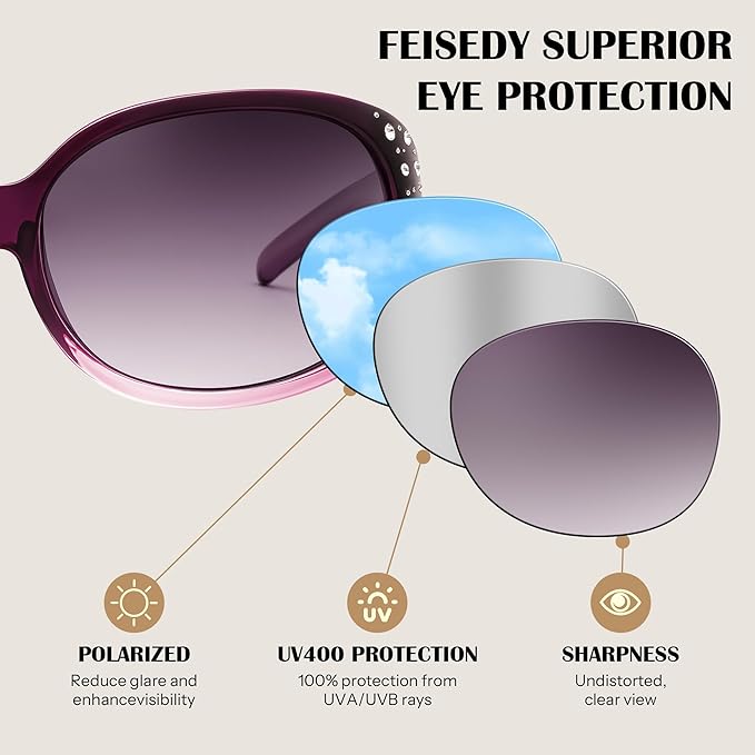 FEISEDY Women's Polarized Sunglasses Wrap Around Rhinestone Design Fashion Sunnies UV400 Protection B1091