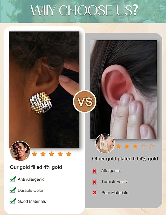 ORAZIO Chunky Gold Plated Knot Earrings for Womens Trendy 925 Silver Statement Lightweight Dangle Drop Hypoallergenic Large Geometric Stud Earring Jewelry for Women