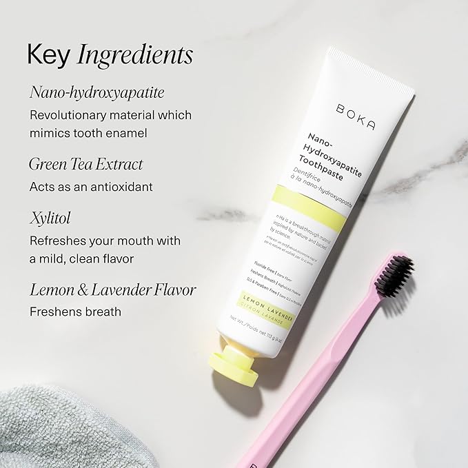 Boka Fluoride Free Toothpaste, Nano Hydroxyapatite Toothpaste, Appropriate for Sensitive Teeth - for Adult, Kids Oral Care - Lemon Lavender Flavor, 4 Fl Oz 3Pk US Manufactured