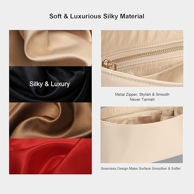 Speedy Neverfull Tote Organizer Insert - Silk Purse Organizer with Zipper, Silky Smooth, 6 Sizes (Slender Medium, Silky Beige)