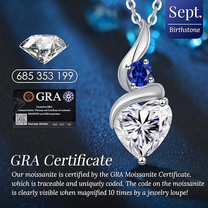 ANDSO Moissanite Heart Pendant Necklaces for Women, 925 Sterling Silver Necklace with Birthstone, Ideal Anniversary Present or Birthday Christmas Valentine Jewelry Gifts for Mom Wife Her Girlfriend