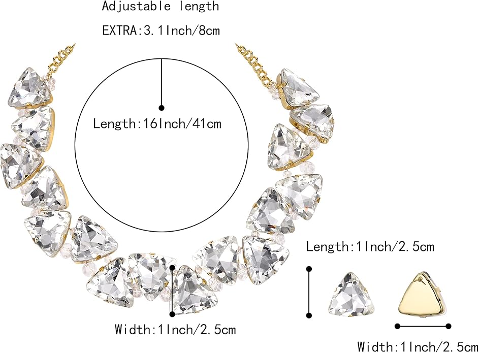 BriLove Art Deco Sparkly Triangle Statement Necklace Earrings Set for Women