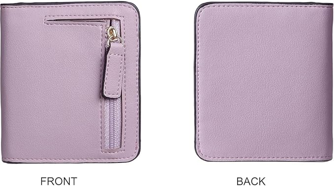 Genuine Leather Wallet for Women Slim Bifold RFID Blocking Secure with Zipper Closure and ID Window (Purple)