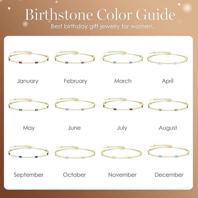 LOUISA SECRET Birthstone Bracelets for Women, 925 Sterling Silver Dainty Simple Women Charm Link Bracelet, Birthday Anniversary Christmas Jewelry Gifts for Women Wife Mom Her