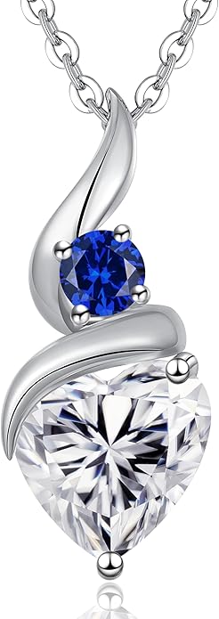 ANDSO Moissanite Heart Pendant Necklaces for Women, 925 Sterling Silver Necklace with Birthstone, Ideal Anniversary Present or Birthday Christmas Valentine Jewelry Gifts for Mom Wife Her Girlfriend