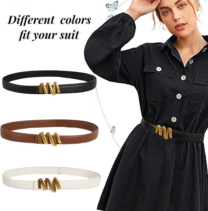 Women's Fashion Classic Metal Buckle Leather Belt with Jeans Dress