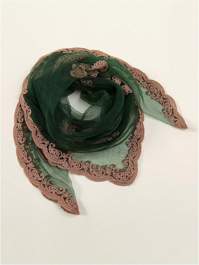 Floerns Women's Flower Embroidery Hair Scarf Headband Sheer Lace Hair Bandana
