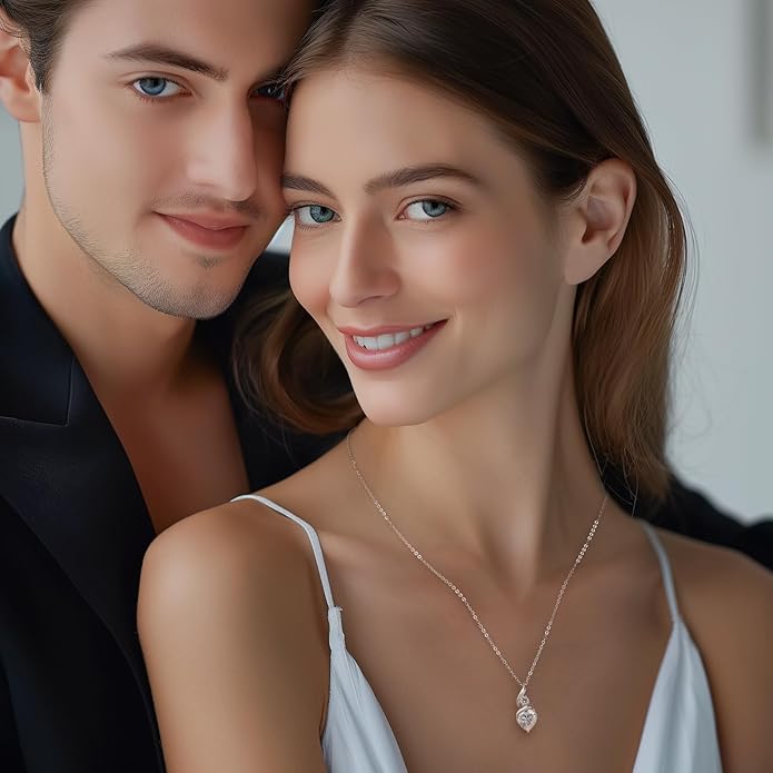 ANDSO Moissanite Heart Pendant Necklaces for Women, 925 Sterling Silver Necklace with Birthstone, Ideal Anniversary Present or Birthday Christmas Valentine Jewelry Gifts for Mom Wife Her Girlfriend