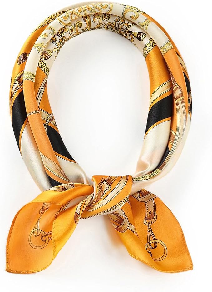 ANDANTINO 100% Real Mulberry Silk Scarf -21'' x 21''- Lightweight Neckerchief –Women Men Small Square Digital Printed Scarves