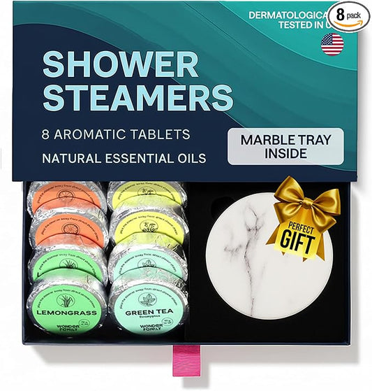 Aromatherapy Shower Steamers Gift Set for Women & Men – Green Tea, Jasmine, Lemongrass, Citrus – Essential Oil Vapor Shower Tablets, Individually Wrapped Shower Melts, Spa Gifts for Christmas