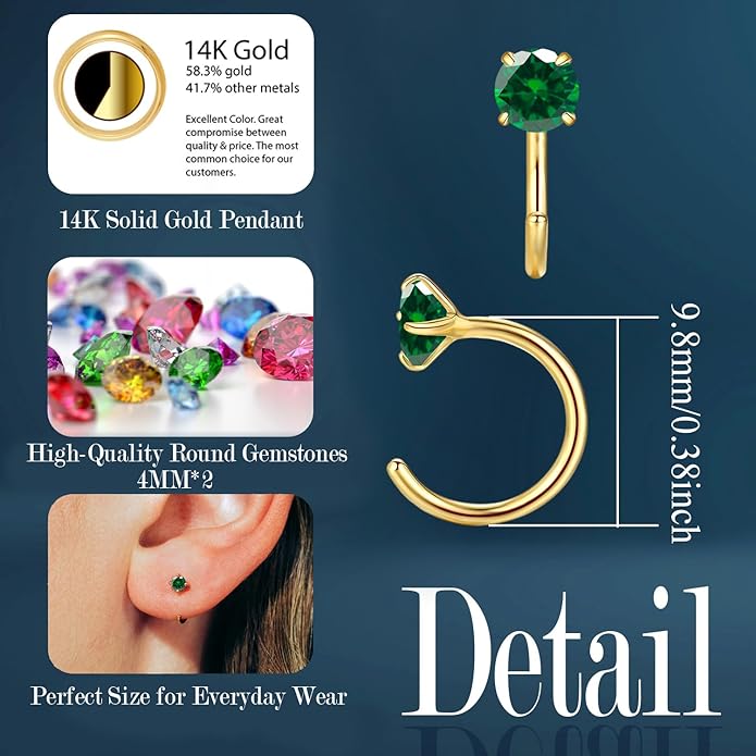 14K Gold Birthstone Huggie Half Hoop Earrings for Women,Round-cut Created Gemstone Minimalist Tiny Earring(4MM*2) Anniversary Birthday Mother's Day Jewelry for Mom Her