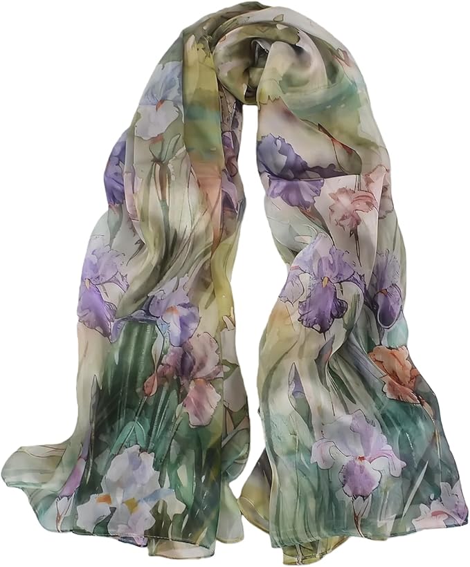 100% Mulberry Silk Women's Neck Silk Scarf-Lightweight Shawl,FLoral Print Beach Silk Wrap-Scarves for Photography