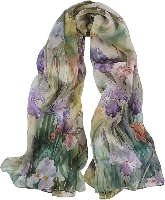 100% Mulberry Silk Women's Neck Silk Scarf-Lightweight Shawl,FLoral Print Beach Silk Wrap-Scarves for Photography