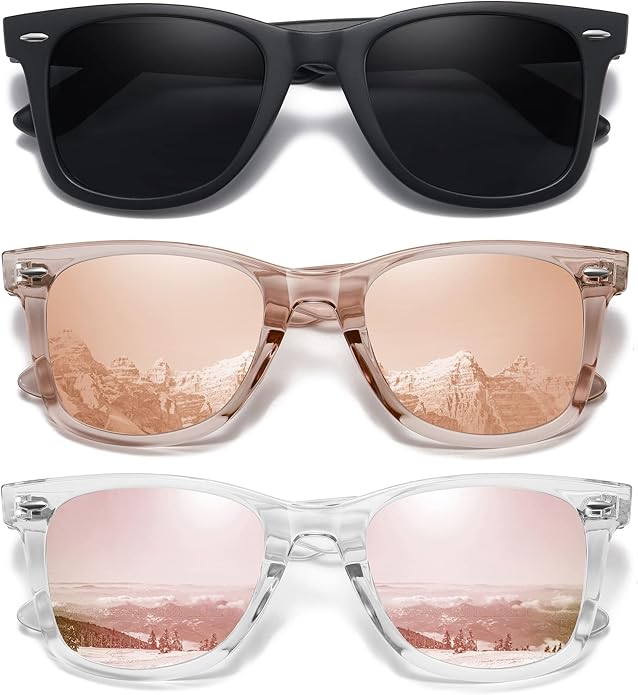 MEETSUN Retro Polarized Sunglasses for Women Men Classic Mirror Lens Driving Trendy Sun Glasses UV Protection (3 Pack)