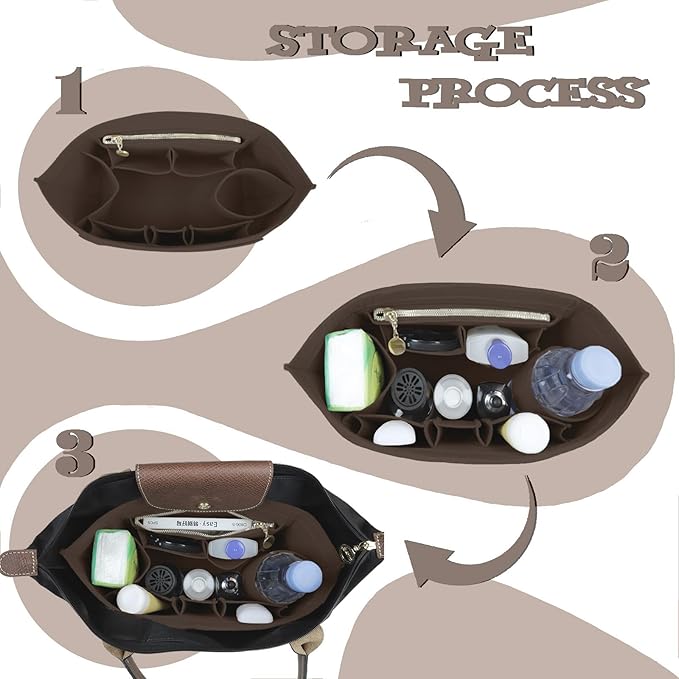 Lckaey Organizer Insert For Long Champ Le Pliage Purse organizer Premium Felt 1012-25Coffee-S
