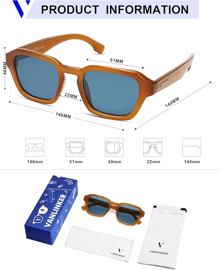 VANLINKER Retro Vintage Polarized Trendy Small Square Sunglasses for Women Men 2025 Fashion Shades VL9858