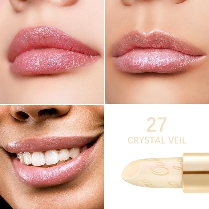 Oulac Glitter Lipstick for Women with Metallic 3D Shine Lightweight Hydrating Formula, High Impact Lip Color, Vegan & Gluten Free Beauty, Sheer Coverage Lip Makeup, Crystal Veil(27)