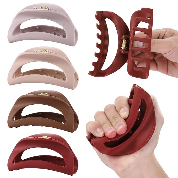 4Pcs Cloud Claw Clips for Women, 4.1" Non-Slip Strong Hold Hair Claws, Unbreakable TPEE-Silicone Blend, Large Bendable Cozy Hair Clip for Thin/Thick/Curly Hair, All-Day Comfort Matte Jaw Clip