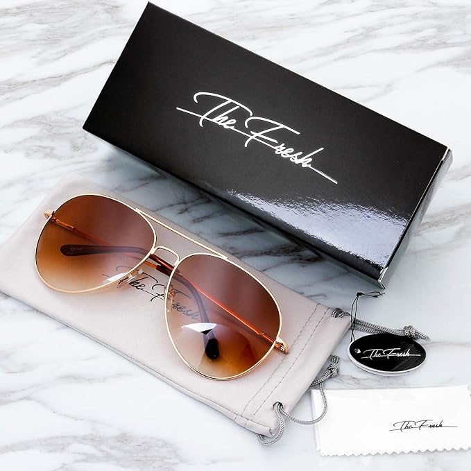 The Fresh Classic Aviator Frame Light Color Lens XL Oversized Sunglasses Gift Box