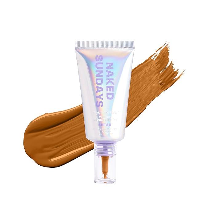 Naked Sundays BeautyScreen™ SPF 50 Peptide Foundation Tint – Tinted Sunscreen & Skincare Makeup with Zinc Oxide, Niacinamide – Lightweight Natural Coverage, 6 Tan Caramel, 1.01 oz