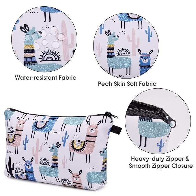 WANDF Cosmetic Bag for Women Makeup bag Organizer Small Mini Makeup Pouch for Purse Water Resistant Girls Gift (Alpacas)