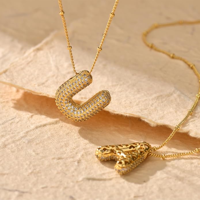 LUCA SMITH Initial Necklaces for Women, Dainty Balloon Bubble Letter, Name Letter Alphabet Pendant Layered Choker Chain Jewelry Gift