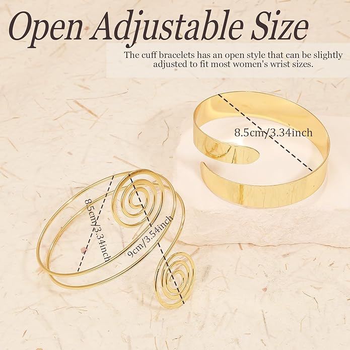 BROCC 2PCS Gold Coil Swirl Upper Arm Bracelet for Women Open Upper Arm Cuff Bangle Armlet Gold Silver Adjustable Armband Bracelet Set